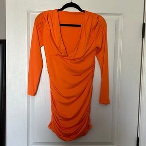 Orange long sleeve body con dress